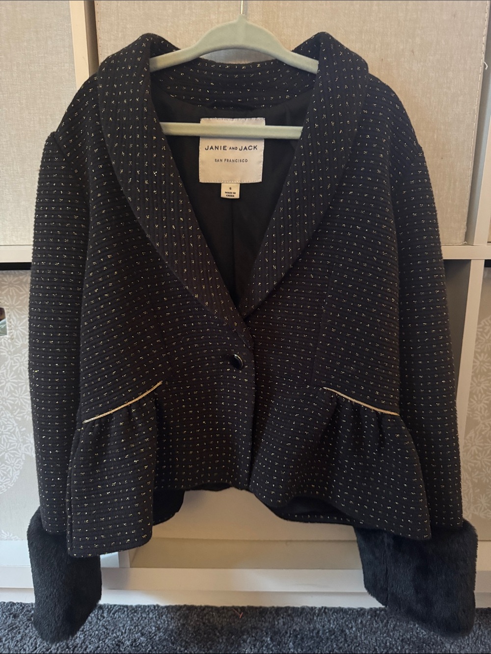 Janie and Jack Black Blazer with Fur Cuffs